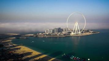 DUBAI,UAE ,MARCH 20 OF 2021  Panorama of Bluwater Island Dubai.View of big Ferris weel. video