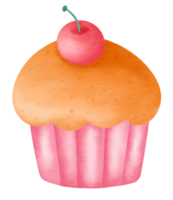 Watercolor hand drawn cupcake with cherry Icon. png