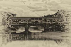 ponte vecchio florencia reflexión estilo antiguo postal foto