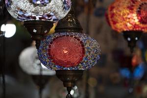 Arabic glass colorful lamp lantern photo