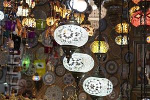 Arabic glass colorful lamp lantern photo