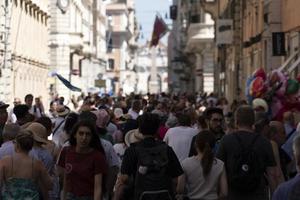 ROME, ITALY - JUNE 16 2019 - via del corso crowded of tourist photo