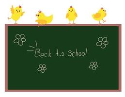Back to school. Card with funny chickens. vector