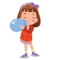 little kid standing and blowing a balloon vector