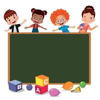 back to school classroom school board and cute kids vector