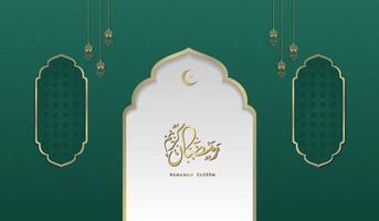 islamic greeting ramadan kareem card square background green gold color design  for islamic party vector