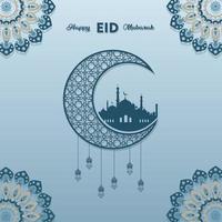 islamic greeting eid mubarak card square background blue color design  for islamic party vector