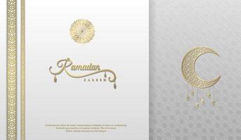 islamic greeting ramadan kareem card square background white gold color design  for islamic party vector