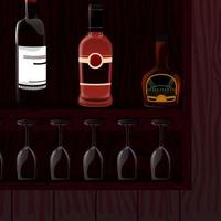 alcohol bottles on a bar shelf vector