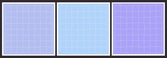Abstract checkered. Plaid geometric simple texture. Crossing lines. Set of 3 hand drawn irregular patterns. Seventies style. Groovy background. Hippie Aesthetic. vector