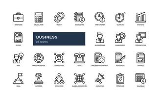 business teamwork connection work finance detailed outline line icon set vector