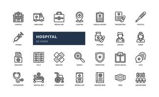 hospital medical medicine healthcare treatment doctor detailed outline line icon set vector