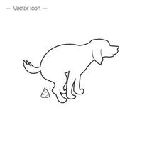 The dog and his droppings. Pooping dog. Vector icon isolated on white background