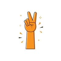 Success, winner concept Line and flat icons. Victory or peace hand gesture V sign, Isolated vector illustration.