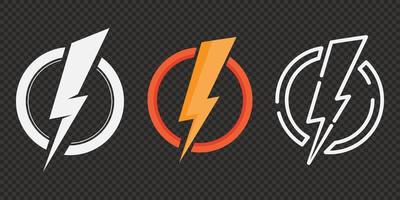 Lightning bolt icon set. Electric power vector logo design element.