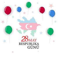 Azerbaijan holiday. 28 May Respublika gunu. Translation 28th May Republic day of Azerbaijan. Card, banner, poster, background design. Vector illustration.