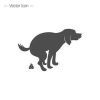 The dog and his droppings. Pooping dog. Vector icon isolated on white background