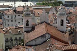 Lisbon aerial panorama landscape cityscape roofs and chimney detail photo