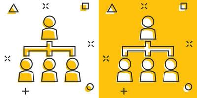 icono de gráfico de organización corporativa de personas de dibujos animados vectoriales en estilo cómico. Pictograma de ilustración del concepto de cooperación de personas. concepto de efecto de salpicadura de negocio de trabajo en equipo. vector