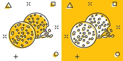 icono de cookie de dibujos animados vectoriales en estilo cómico. Pictograma de ilustración de signo de galleta con chip. concepto de efecto de salpicadura de negocio de galletas de pastelería. vector