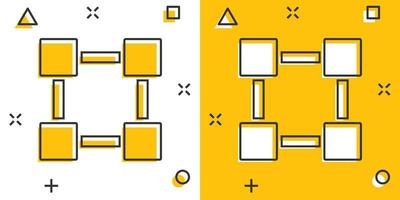 icono de la tecnología blockchain de dibujos animados vectoriales en estilo cómico. Pictograma de ilustración de concepto de bloque de cubo de criptografía. concepto de efecto de salpicadura de negocio de algoritmo blockchain. vector