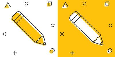 Pencil with rubber eraser icon in comic style. Highlighter vector cartoon illustration pictogram. Pencil business concept splash effect.