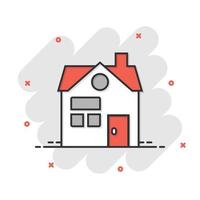 Building icon in comic style. Home cartoon vector illustration on white isolated background. House splash effect business concept.