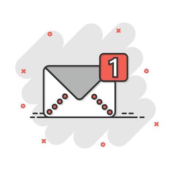 Email message icon in comic style. Mail document cartoon vector illustration on white isolated background. Message correspondence splash effect business concept.