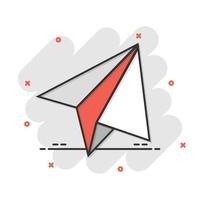 icono de avión de papel en estilo cómico. mensaje enviado ilustración vectorial de dibujos animados sobre fondo blanco aislado. concepto de negocio de efecto de salpicadura de sms de aire. vector