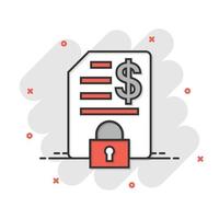 Financial statement icon in comic style. Document with lock cartoon vector illustration on white isolated background. Report splash effect business concept.