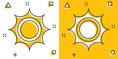 icono de sol de dibujos animados vectoriales en estilo cómico. pictograma de ilustración de concepto de sol de verano. concepto de efecto de salpicadura de negocio de sol. vector