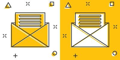 Mail envelope icon in comic style. Email message vector cartoon illustration pictogram. Mailbox e-mail business concept splash effect.