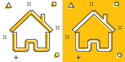 House building icon in comic style. Home apartment vector cartoon illustration pictogram. House dwelling business concept splash effect.