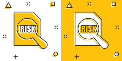 Risk level icon in comic style. Result cartoon vector illustration on white isolated background. Assessment splash effect business concept.