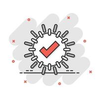 icono de signo de marca de verificación en estilo cómico. confirmar ilustración de vector de dibujos animados de botón sobre fondo blanco aislado. concepto de negocio de efecto de salpicadura aceptado.