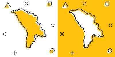 icono de mapa de Moldavia de dibujos animados vectoriales en estilo cómico. pictograma de ilustración de signo de moldavia. concepto de efecto de salpicadura de negocio de mapa de cartografía. vector