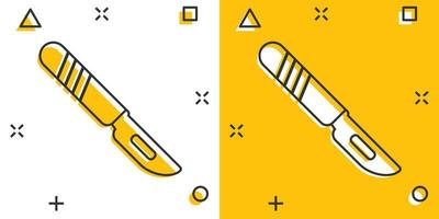 Vector cartoon medical scalpel icon in comic style. Hospital surgery knife sign illustration pictogram. Scalpel business splash effect concept.