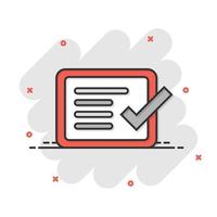 To do list icon in comic style. Document checklist cartoon vector illustration on white isolated background. Notepad check mark splash effect business concept.