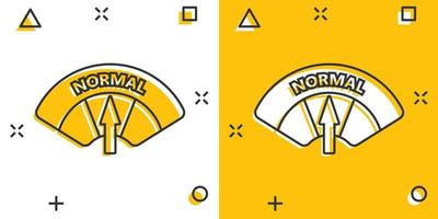 icono de nivel normal de color de dibujos animados en estilo cómico. velocímetro, pictograma de ilustración de tacómetro. concepto de negocio de salpicadura de signo de nivel normal. vector