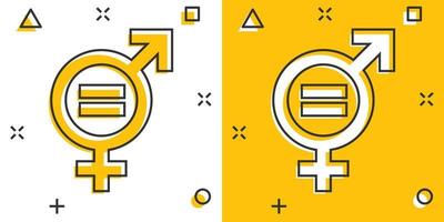 Vector cartoon gender equal icon in comic style. Men and women sign illustration pictogram. Sex business splash effect concept.