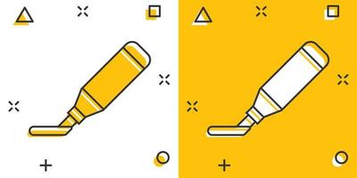 Vector cartoon highlighter marker pen icon in comic style. Highlight concept illustration pictogram. Office stationery business splash effect concept.