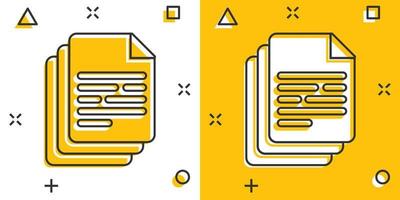 icono de documento de dibujos animados vectoriales en estilo cómico. pictograma de ilustración de signo de hoja de papel. concepto de efecto de salpicadura de negocio de documento. vector