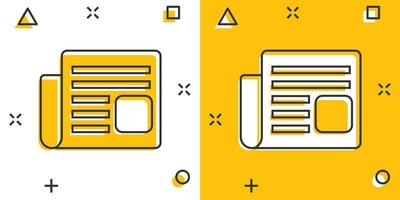 icono de periódico de dibujos animados de vector en estilo cómico. pictograma de ilustración de signo de noticias. concepto de efecto de salpicadura de negocio de boletín.
