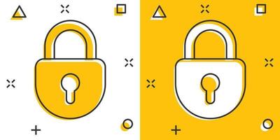 Vector cartoon lock icon in comic style. Padlock locker sign illustration pictogram. Padlock business splash effect concept.