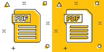 Document note PDF icon in comic style. Paper sheet vector cartoon illustration pictogram. Notepad document business concept splash effect.