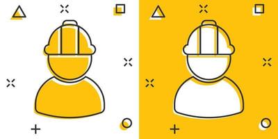 icono de trabajador de la construcción en estilo cómico. ilustración de dibujos animados de vector de empleado de fábrica sobre fondo blanco aislado. efecto de salpicadura de concepto de negocio de gerente de arquitecto.