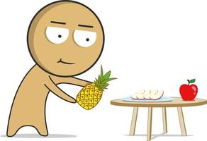 hombre con piña en la cocina vector