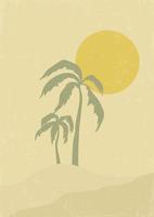 Desert landscape, sunny dunes and palms illustration. Earth tones, beige colors. vector