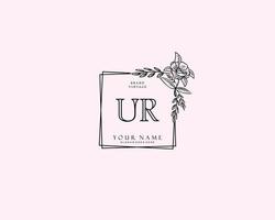 Initial UR beauty monogram and elegant logo design, handwriting logo of initial signature, wedding, fashion, floral and botanical with creative template. vector