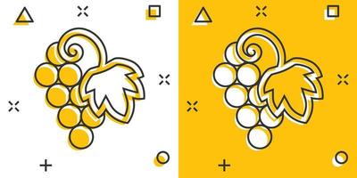 Grape fruits sign icon in comic style. Grapevine vector cartoon illustration on white isolated background. Wine grapes business concept splash effect.